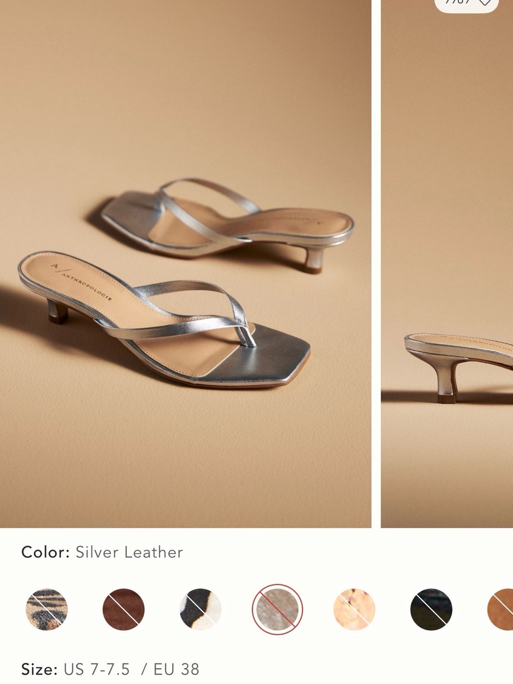 Anthropologie Silver Thong Kitten Heels